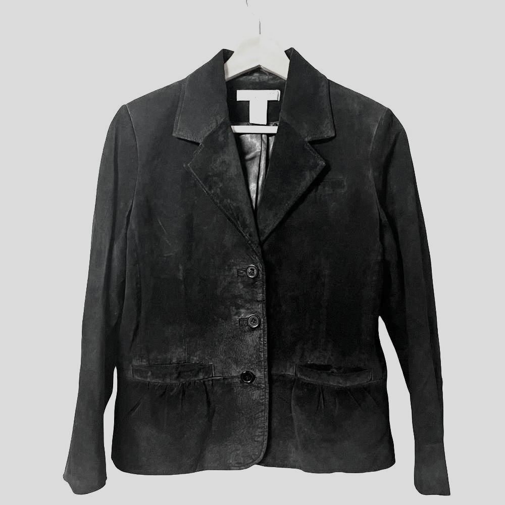 Pursuits Ltd Black Suede Blazer Jacket Sz PM Minimalist Capsule Classic Career